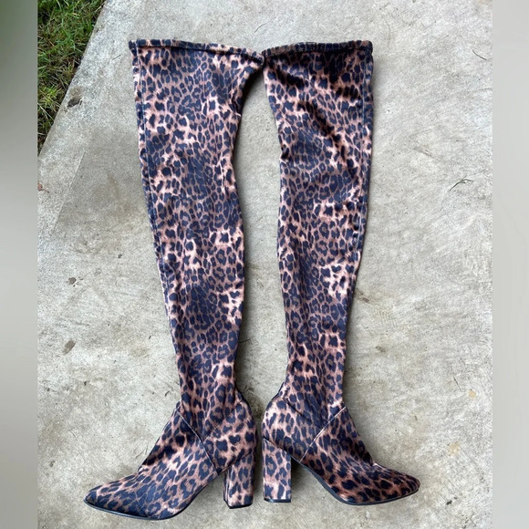 Revamped by Sirens thigh high leopard heel boots Sz 8 - Picture 7 of 12